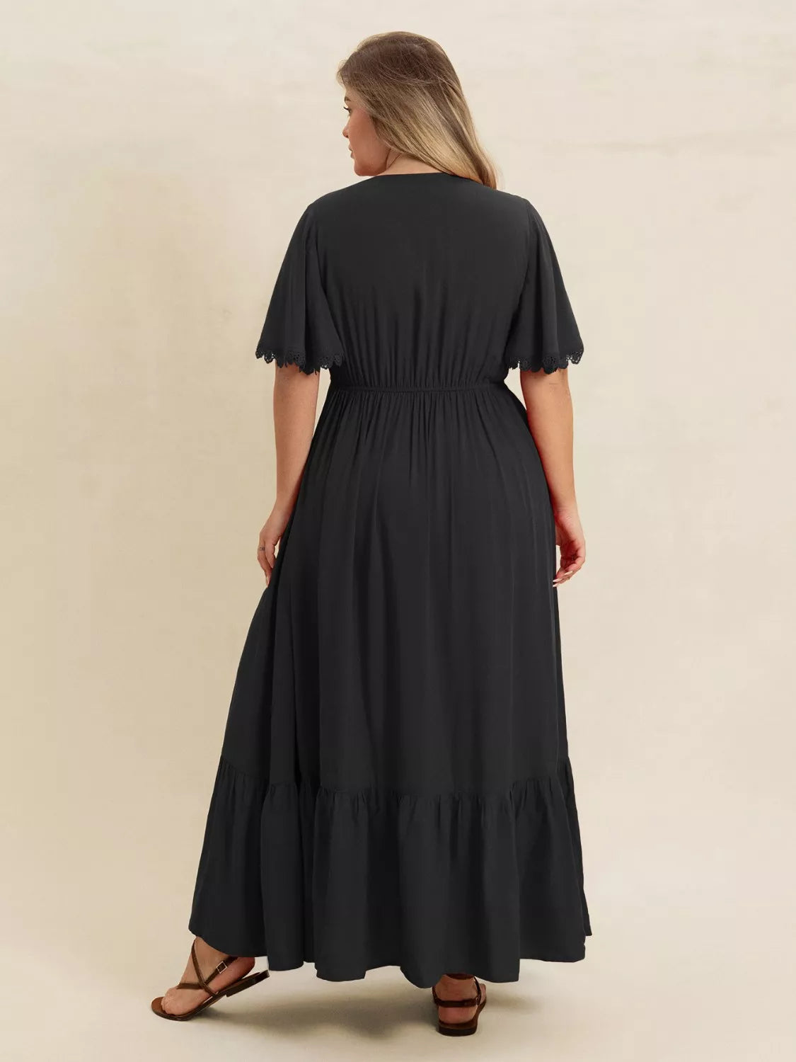 Boho Ruffled Maxi Dress with Flutter Sleeves