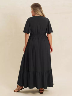 Boho Ruffled Maxi Dress with Flutter Sleeves