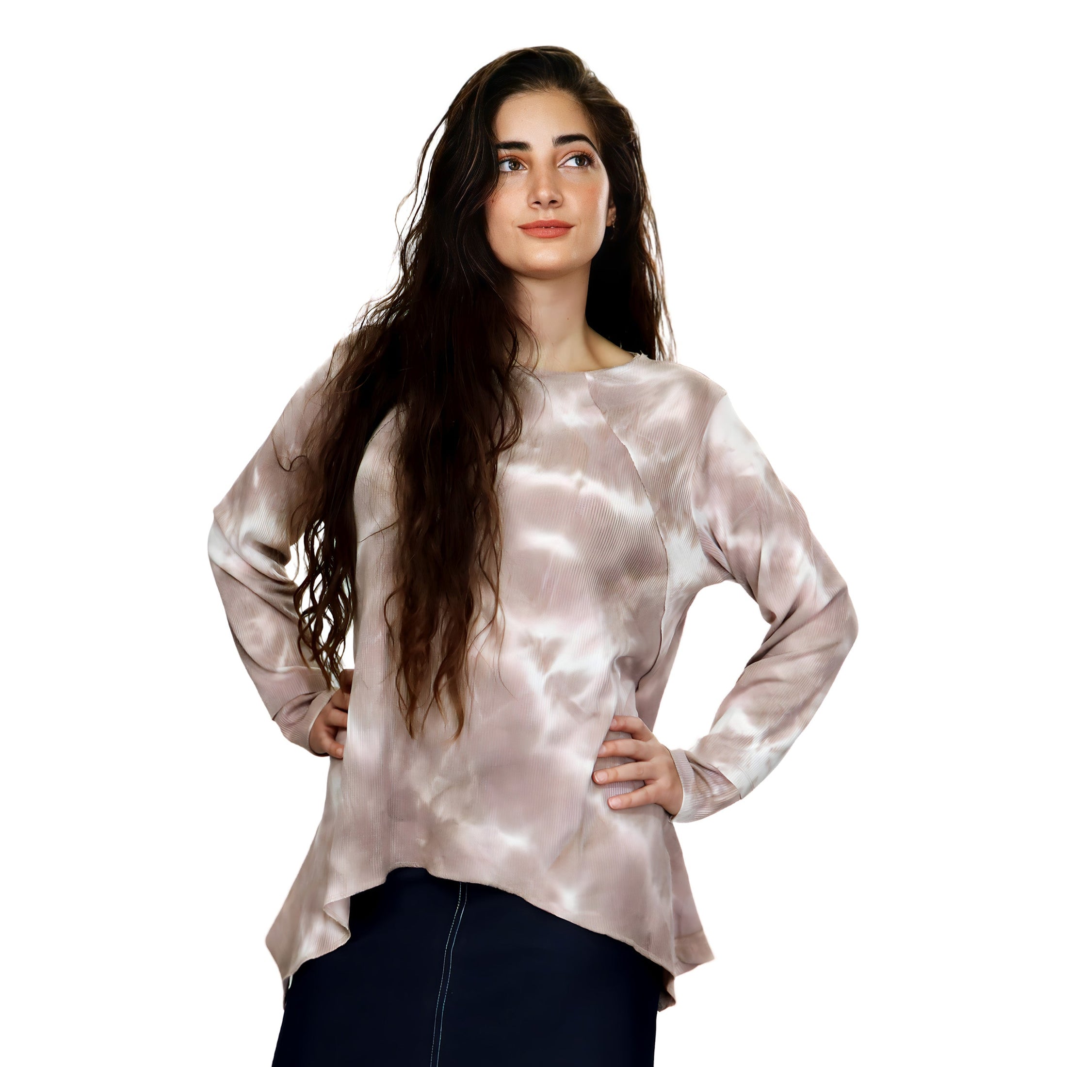 Plus Size Long Sleeve Relaxed Fit Tie-Dye Waffle Tunic