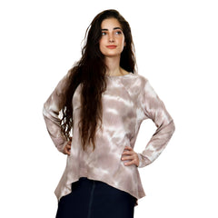 Plus Size Long Sleeve Relaxed Fit Tie-Dye Waffle Tunic