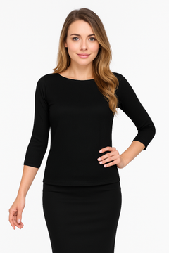 Fitted 3/4 Sleeve Layering Shell - High Round Neckline Slim-Fit Undershirt