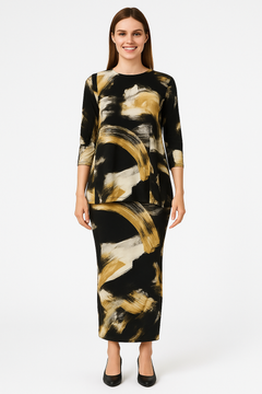 Printed Long Maxi Pencil Skirt in Lightweight Stretch Fabric