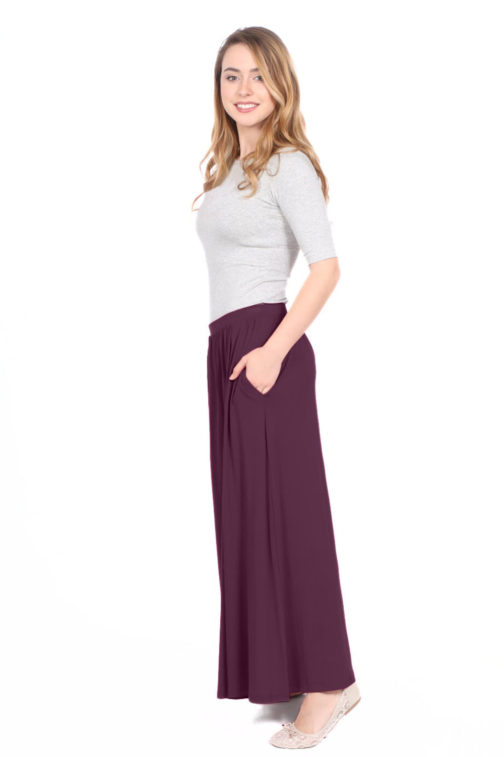 Women's Flowing Long Maxi Skirt with Pockets - Full Covered Elastic Waist