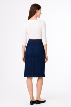Denim Skirt with Stretch Waistband – Below Knee Length