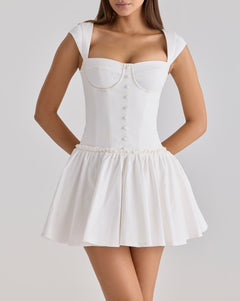 Sweet Romantic Gentle First Love Slim White Dress Design Square Neck Cinched Pettiskirt Dress
