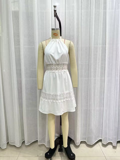 Spring Simple Thin Lace Stitched Backless Maxi Dress