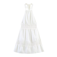 Spring Simple Thin Lace Stitched Backless Maxi Dress