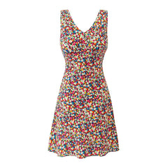 Summer Sweet Spicy Super Beautiful Floral Slim Fitting Slimming Sleeveless V eck Dress Short Dress