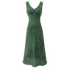 Summer Romantic Fresh Seaside Vacation Floral Dress Slim Fit Slimming V Neckline Dress