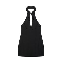 Women Clothing Summer Lace up Hanging Collar Short Dress