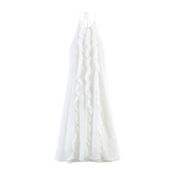 Women Clothing Summer Strap Backless Ruffled Chiffon Sexy Dress Sweet Bandage Dress Maxi Dress