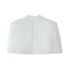 Women Clothing Office Small Stand Collar Faux Pocket Decoration Cape Top