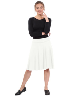 Knee Length A-Line Skater Skirt with Full Elastic Waist