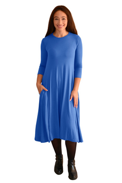 Mid-Calf 3/4 Sleeve Swing Dress with Pockets