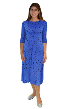 Mid-Calf 3/4 Sleeve Swing Dress with Pockets