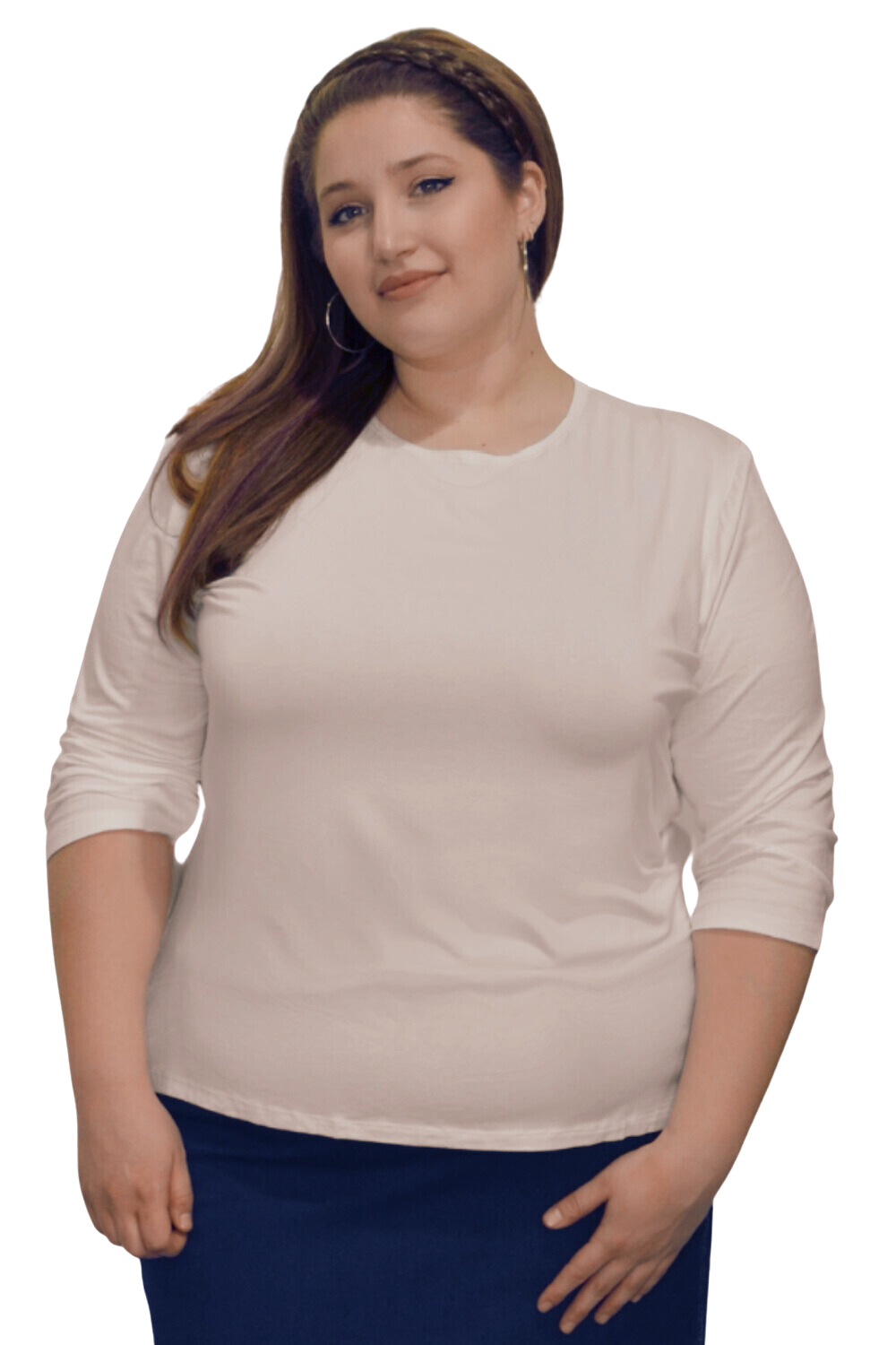 Plus Size - Essential 3/4 Sleeve Modest Crew Neckline Shell - Versatile Layering Top