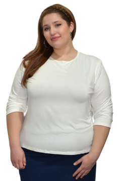 Plus Size - Essential 3/4 Sleeve Modest Crew Neckline Shell - Versatile Layering Top