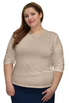 Plus Size - Essential 3/4 Sleeve Modest Crew Neckline Shell - Versatile Layering Top