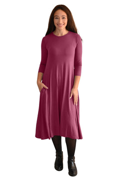 Mid-Calf 3/4 Sleeve Swing Dress with Pockets