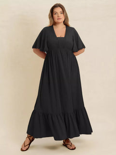 Boho Ruffled Maxi Dress with Flutter Sleeves