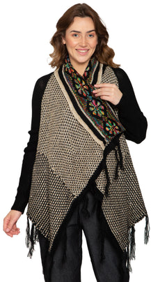 Women's Open Front Fringed Jacquard Weave Long Cardigan