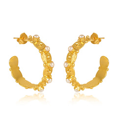 Honeysuckle Hoop Earrings - Pearl