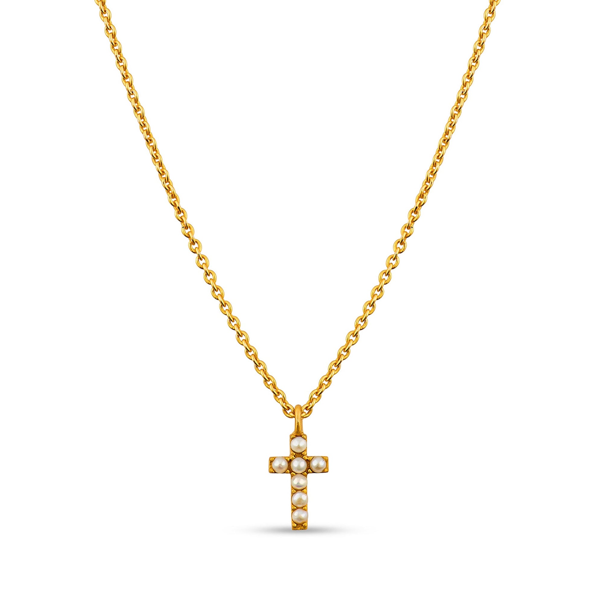 Dainty Pearl Cross Necklace