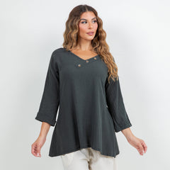 Lu V-Neck Top 100% Cotton Gauze