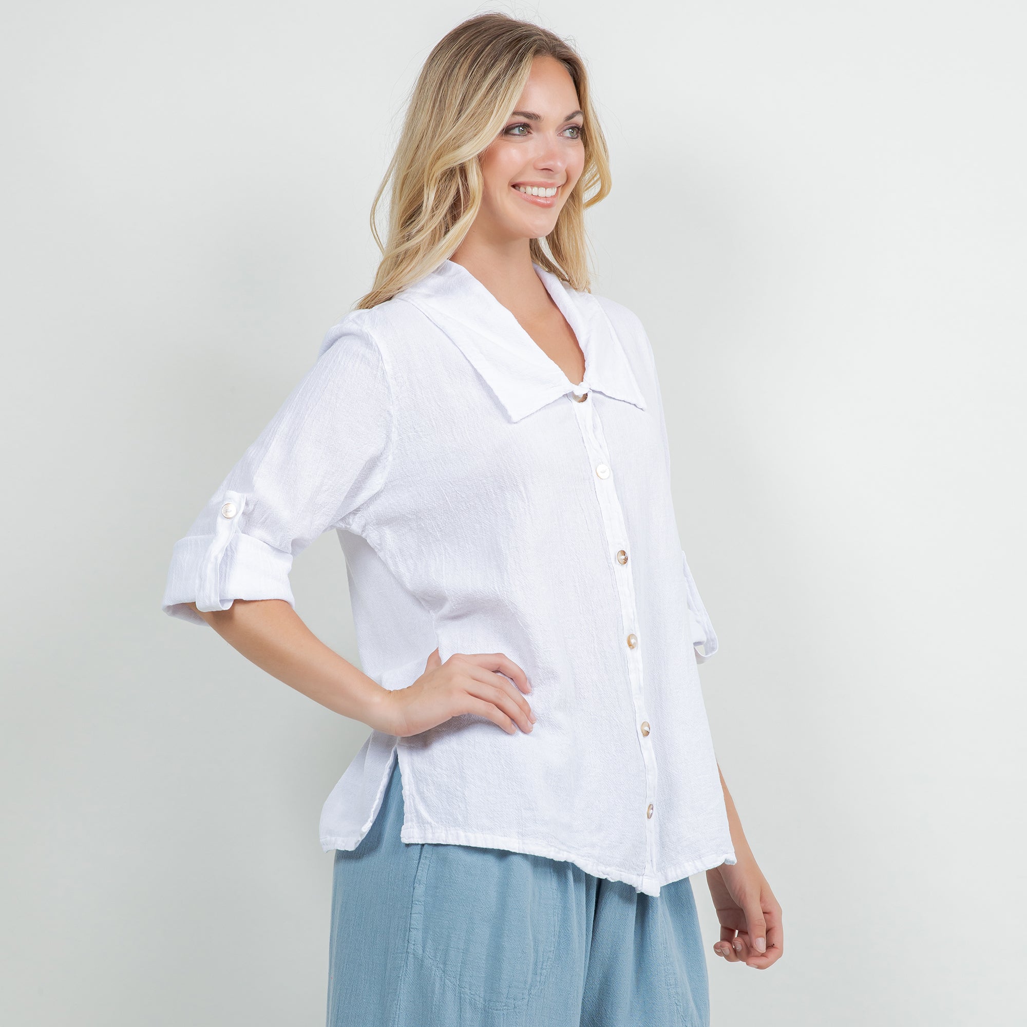Sloanne Button-Up  100% Cotton Gauze