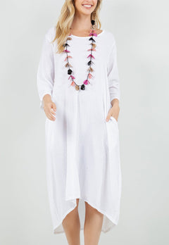 Ellen Our Hi-Low Cotton Gauze Dress with Sleeves and Pockets