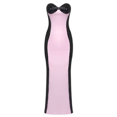Black White Pink Color Blocking Tube Top Dress Slim Fit Sheath Fishtail Dress Red Carpet Dinner Dress