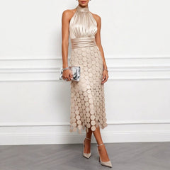 Spring Summer Satin Stitching Sleeveless Dress Vacation Casual Dress