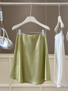 Graceful Satin Acetate Fishtail For Women Summer High Waisted Figure Flattering Draping A Line Sheath Short Skirt