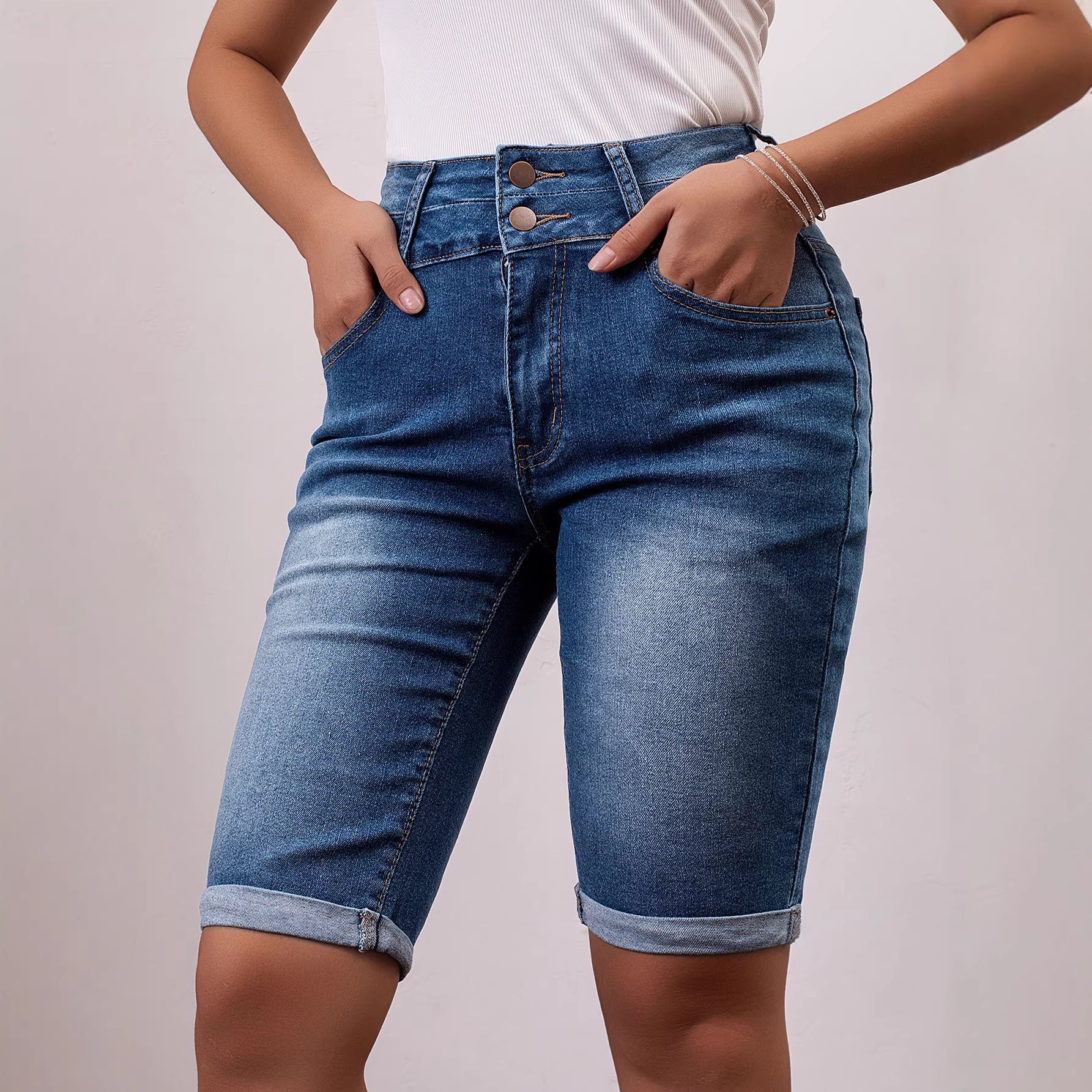Women Denim Shorts Slim Fit Slimming Casual Multi Craft Design Simple Denim Shorts Shorts