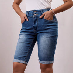 Women Denim Shorts Slim Fit Slimming Casual Multi Craft Design Simple Denim Shorts Shorts