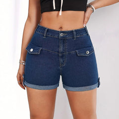 Summer Curling Pants Girls Women High Waist Abdominal Elastic Hip Lifting Denim Mid High Stretch Shorts