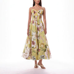 Spring Summer Suspender Printed Large Swing Dress Holiday Casual Women Dress