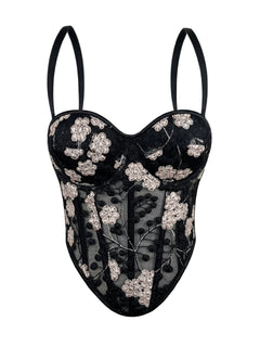 Floral Embroidery Boning Corset Bra Sexy Sling Vest Summer Outer Wear Slim Shaping Tube Top