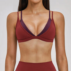 Nude Feel Beauty Back Yoga Bra Faux Two Piece Contrast Color Outdoor Casual Sports Workout Underwear Women
