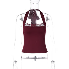 French Sexy Vest Women Summer Stitched Backless Lace up All Match Top