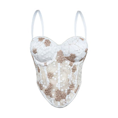 Floral Embroidery Boning Corset Bra Sexy Sling Vest Summer Outer Wear Slim Shaping Tube Top