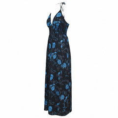 Bohemian Halter Jumpsuit Women Summer Printed High Waist Wide Leg Pants Seaside Vacation Jumpsuit