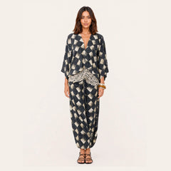 Spring Summer Artificial Linen Printed Batwing Sleeve Dress Loose Vacation Dress for Women