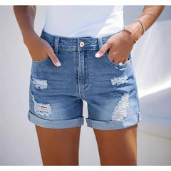 Summer Denim Shorts Women Ripped Fashionable Casual Shorts Pants