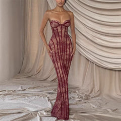 Slim Fitting Lace Corset Hip Dress Party Lace up Maxi Dress Women