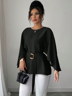 French Retro Trumpet Sleeve Round Neck Elegant Slimming Sense Design Top