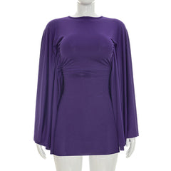 Women Clothing Summer Solid Color Casual Dolman Sleeve Bare Back round Neck Slim Fit Short Dress