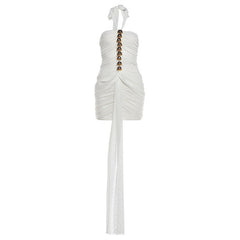 Summer Women Lace Sexy See through Ribbon Halter Dress