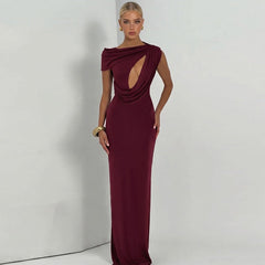 French Hollow Out Cutout Sheath Sleeveless Elegant Sexy Dress Summer Slim Solid Color Maxi Dress
