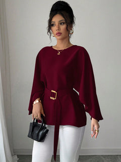 French Retro Trumpet Sleeve Round Neck Elegant Slimming Sense Design Top